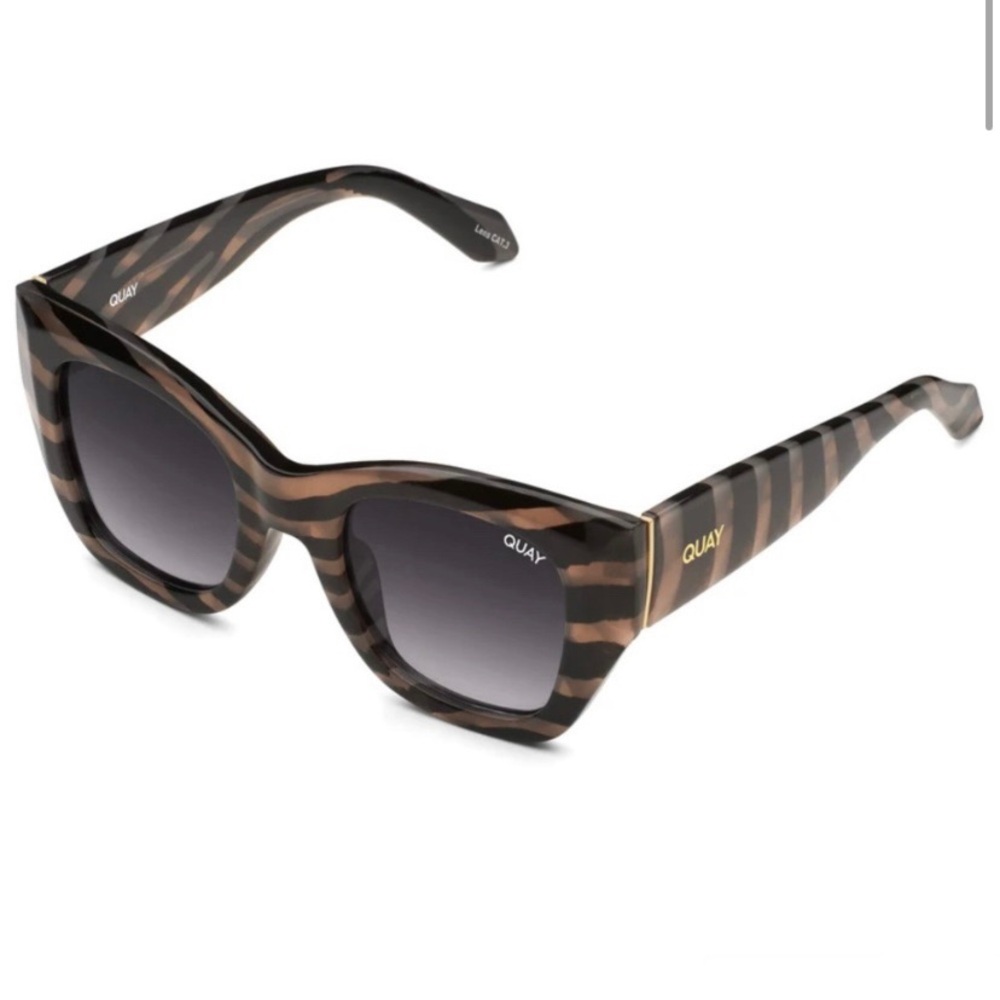 QUAY After Hours Bevel Sunglasses Zebra Stripe Frame Smoke Lenses Luxe Line